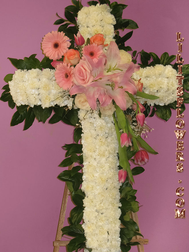 Funeral Florist in North Hollywood, CA Flower Delivery -beautiful funeral cross composed of pink roses, white carnations, pink gerbera daisy -
Lilit's Flowers is the premier sympathy flower shop for North Hollywood and the surrounding towns. Order flowers online from Glendale Florist for same day local flower delivery from conveniently located shops in Southern California to send flowers to Glendale, Los Angeles,  Hollywood, Echo Park, Silver Lake, Atwater Village, Burbank, Sherman Oaks, La Cañada, Flintridge, Pasadena, San Marino, Alhambra, Arcadia, Thousand Oaks, Tarzana, Tujunga, La Crescenta,Toluca Lake and more.

Make sure to share with us your arrangement.
 https://goo.gl/maps/Jgj1JeCetJv - cross pink and white flowers  - sympathy flowers North Hollywood