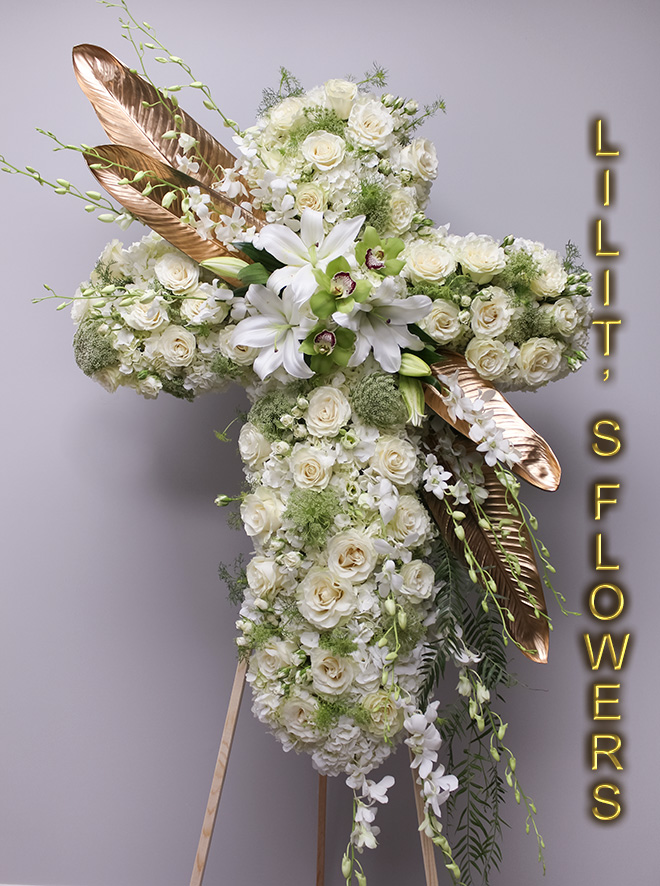 Funeral Florist in Los Angeles, CA Flower Delivery - beautiful cross  - beautiful cross composed of white roses and hydrengea and white orchids and lilies-
Lilit's Flowers is the premier sympathy flower shop for Los Angeles, CA and the surrounding towns. Order flowers online from Glendale Florist for same day local flower delivery from conveniently located shops in Southern California to send flowers to Glendale, Los Angeles,  Hollywood, Echo Park, Silver Lake, Atwater Village, Burbank, Sherman Oaks, La Cañada, Flintridge, Pasadena, San Marino, Alhambra, Arcadia, Thousand Oaks, Tarzana, Tujunga, La Crescenta,Toluca Lake and more.

Make sure to share with us your arrangement.
 https://goo.gl/maps/Jgj1JeCetJv - white spray - sympathy flowers Los Angeles, CA